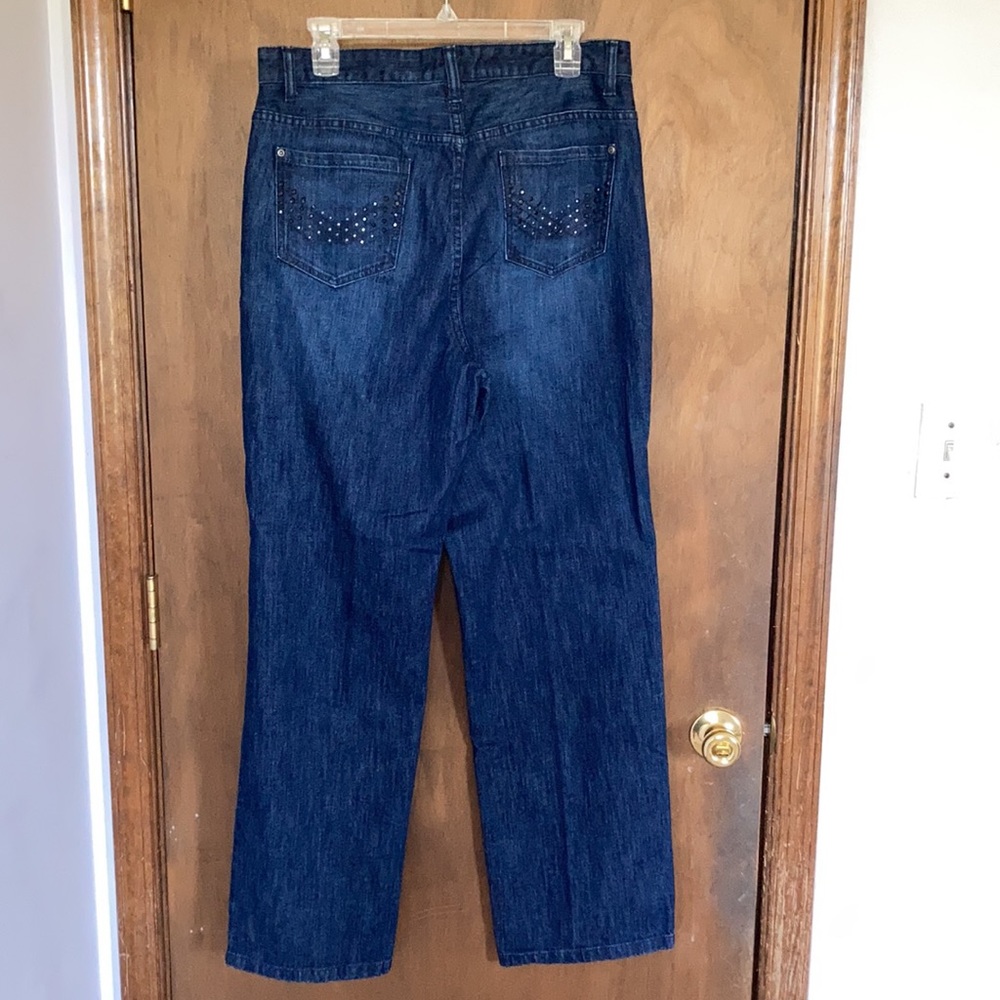 Christopher + Banks straight leg jean comfort stretch bling pocket design 12